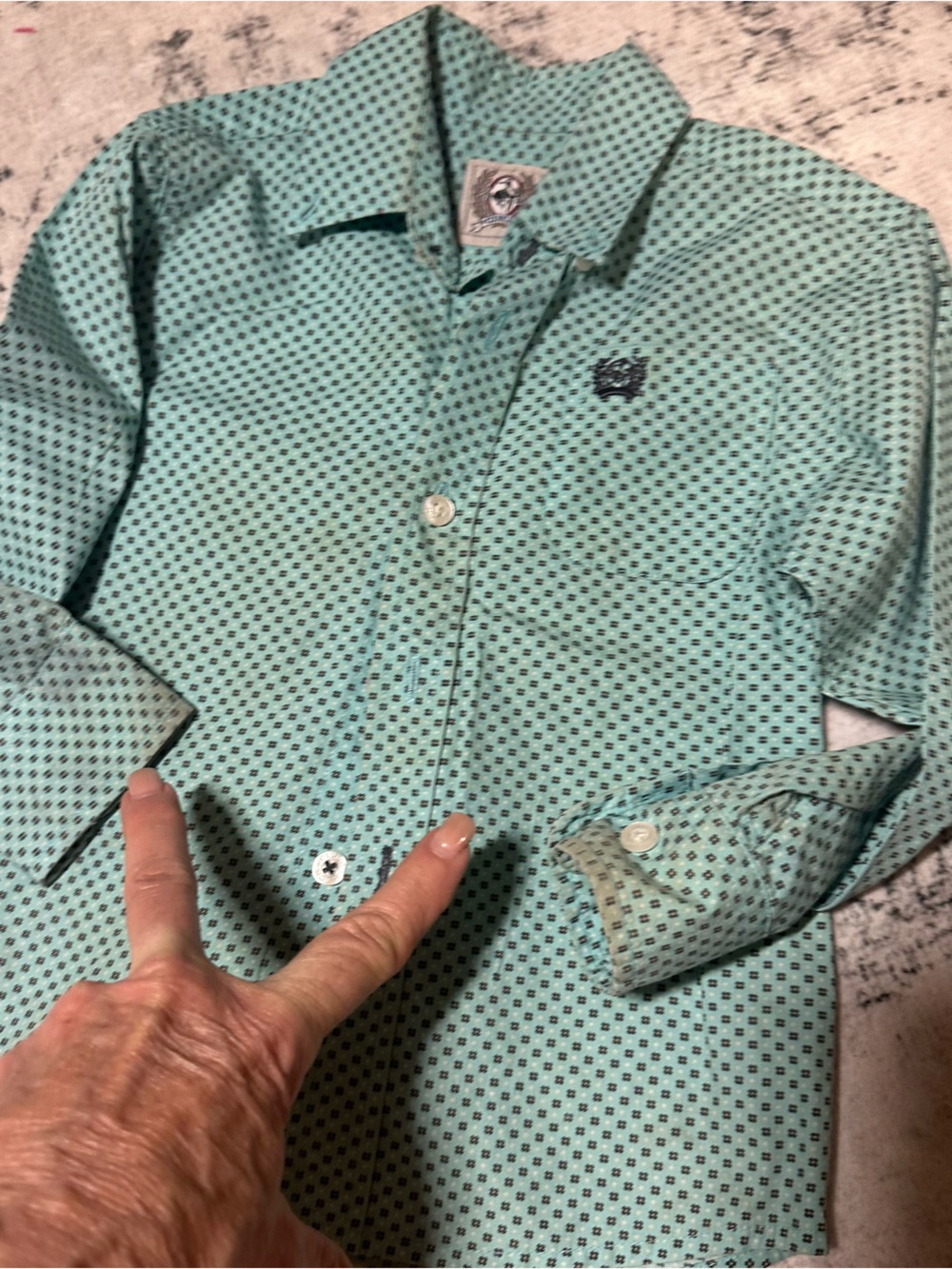 Cinch kids Mint Green Button-Down Shirt with Navy Dot Pattern